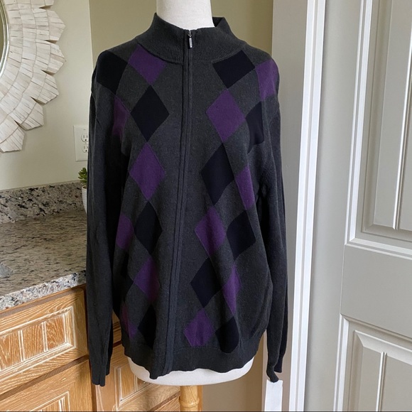 Claiborne Purple Gray Argyle Sweater - Picture 2 of 16